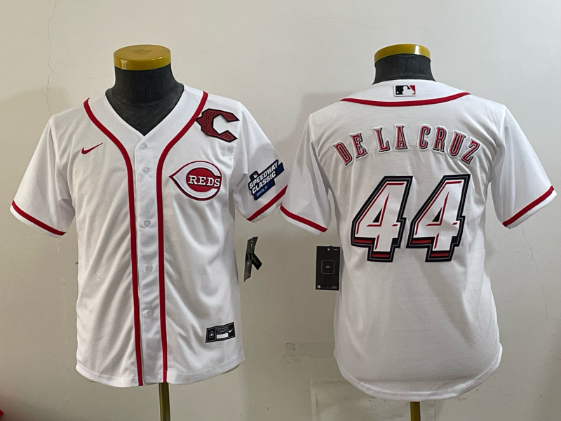 youth Cincinnati Reds #44 Delacruz White Nike MLB 2025 Jersey 003